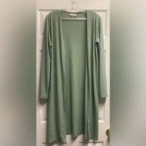 Umgee Boutique 100% Cotton Long Lightweight Ribbed Olive Cardigan Size Small